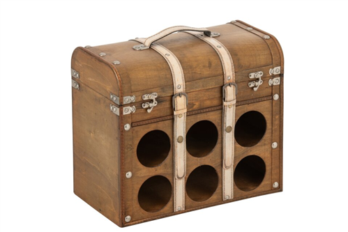 Reiskoffer 6 flessen antiek bruin