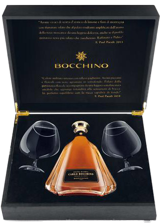 Grappa Bocchino Riserva luxe box + 2 glazen